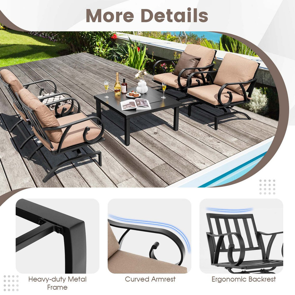 5pcs Patio Rocking Chairs 4-in-1 Fire Pit Table Heavy-Duty Conversation Outdoor