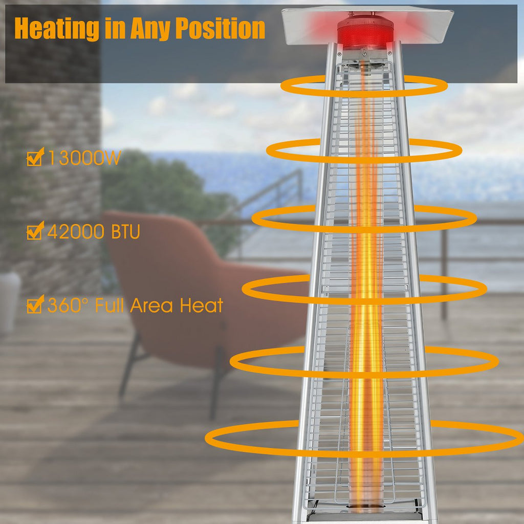 90'' Tall Pyramid Patio Heater Quartz Glass Tube Flame Heating 42000 BTU W/ Wheel