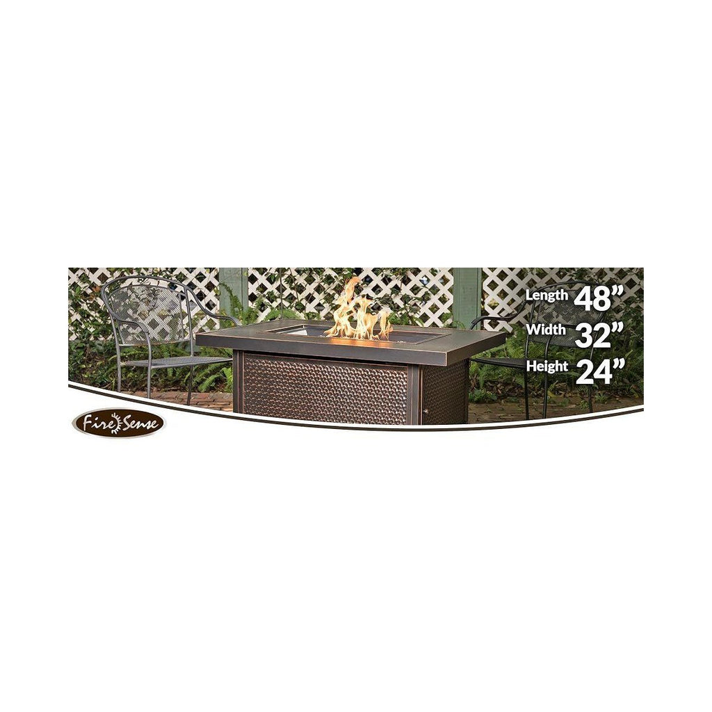 48” Weyland Hammered Aluminum Gas Fire Pit 55,000 BTU Multi-Functional Protective Cover and Clear Fire Glass Rectangle