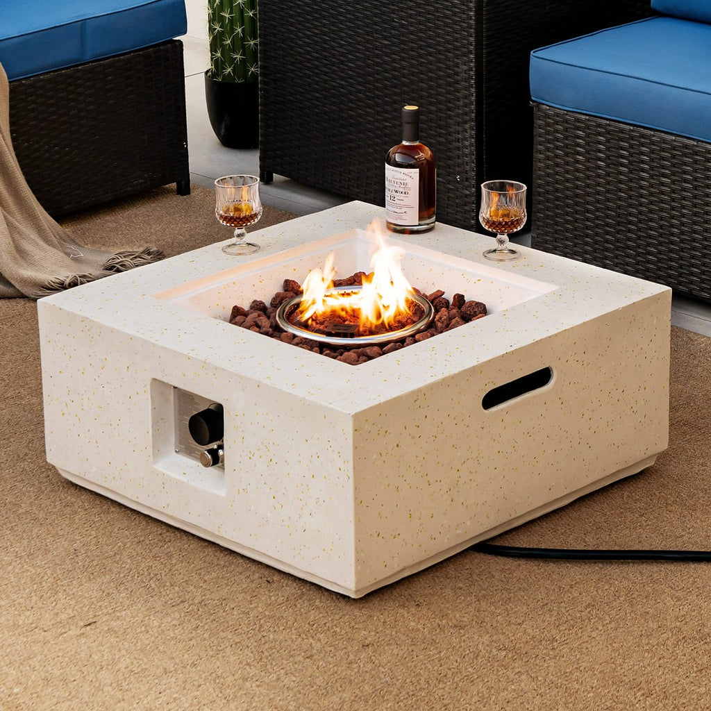 28'' Terrazzo Fire Pit Table 40,000 BTU Square Propane Gas Fire Pit with PVC Cover