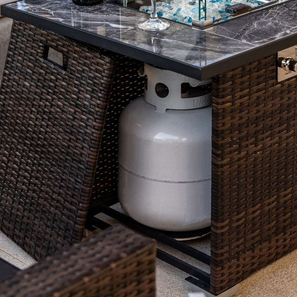 44 Propane Gas Fire Pit Table, 50,000 BTU Outdoor Tile Top Fireplace with Wicker Base & Cover, Brown