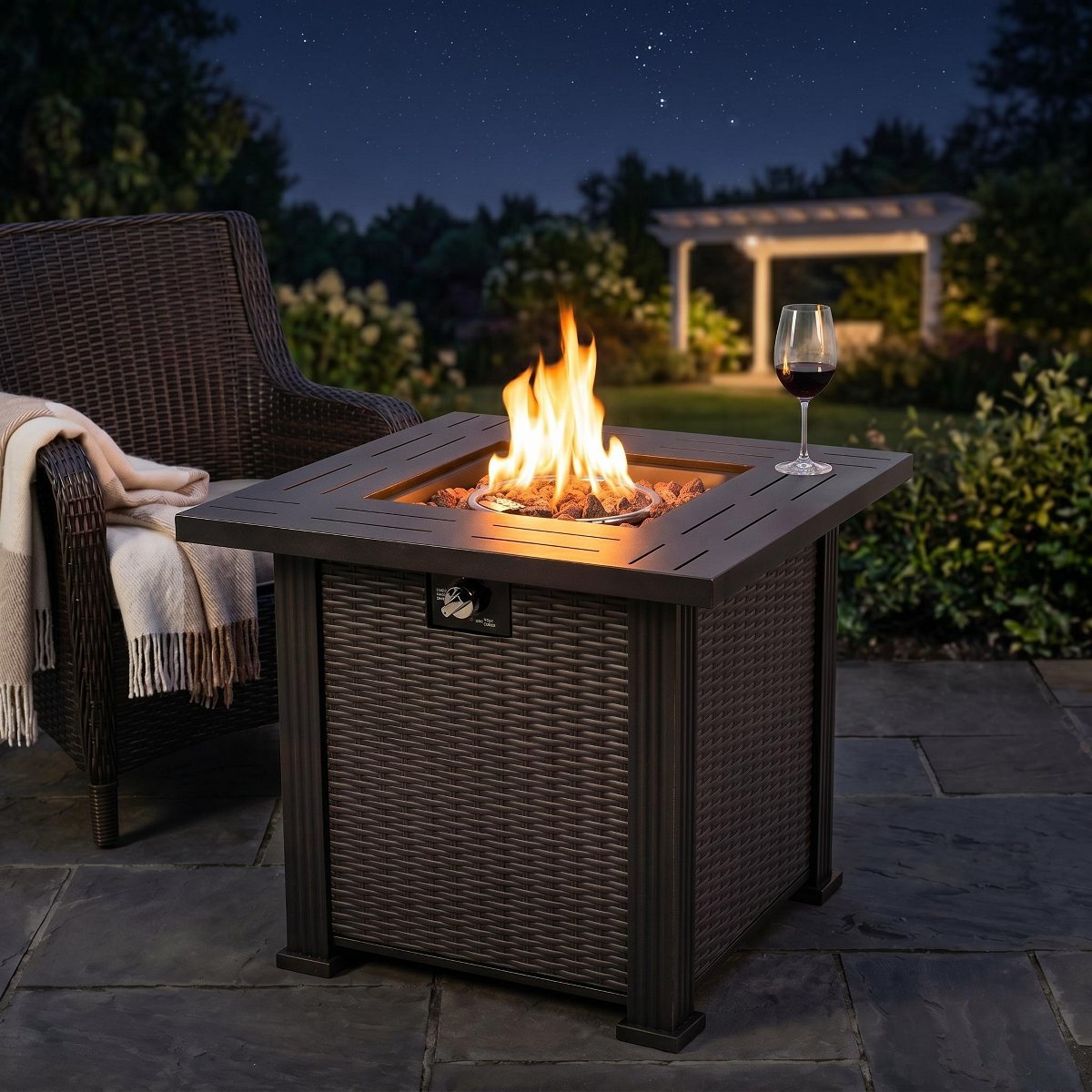 28 Square Propane Gas Fire Pit Table, 50,000 BTU Steel Outdoor Fire Pit for Patio, Deck & Backyard, Black Finish