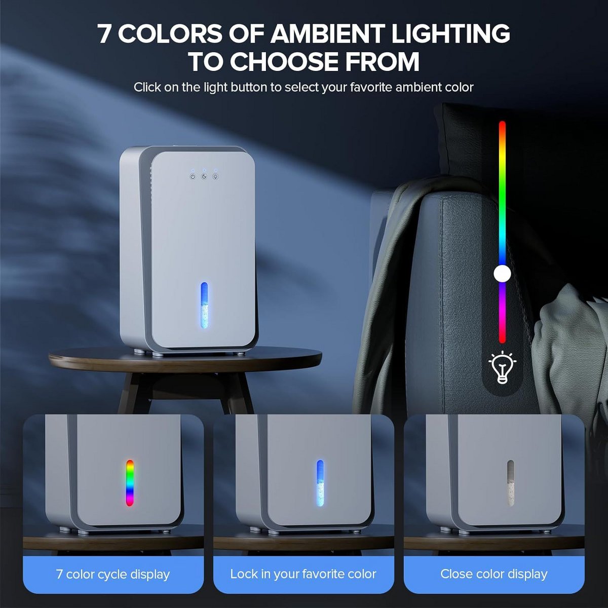 Portable Dehumidifier for Home with 1000 Sq.Ft Dehumidifier with Auto Shut-Off,7-Color Light,Sleep Mode&Timer for Bedroom,Bathroom,Basement