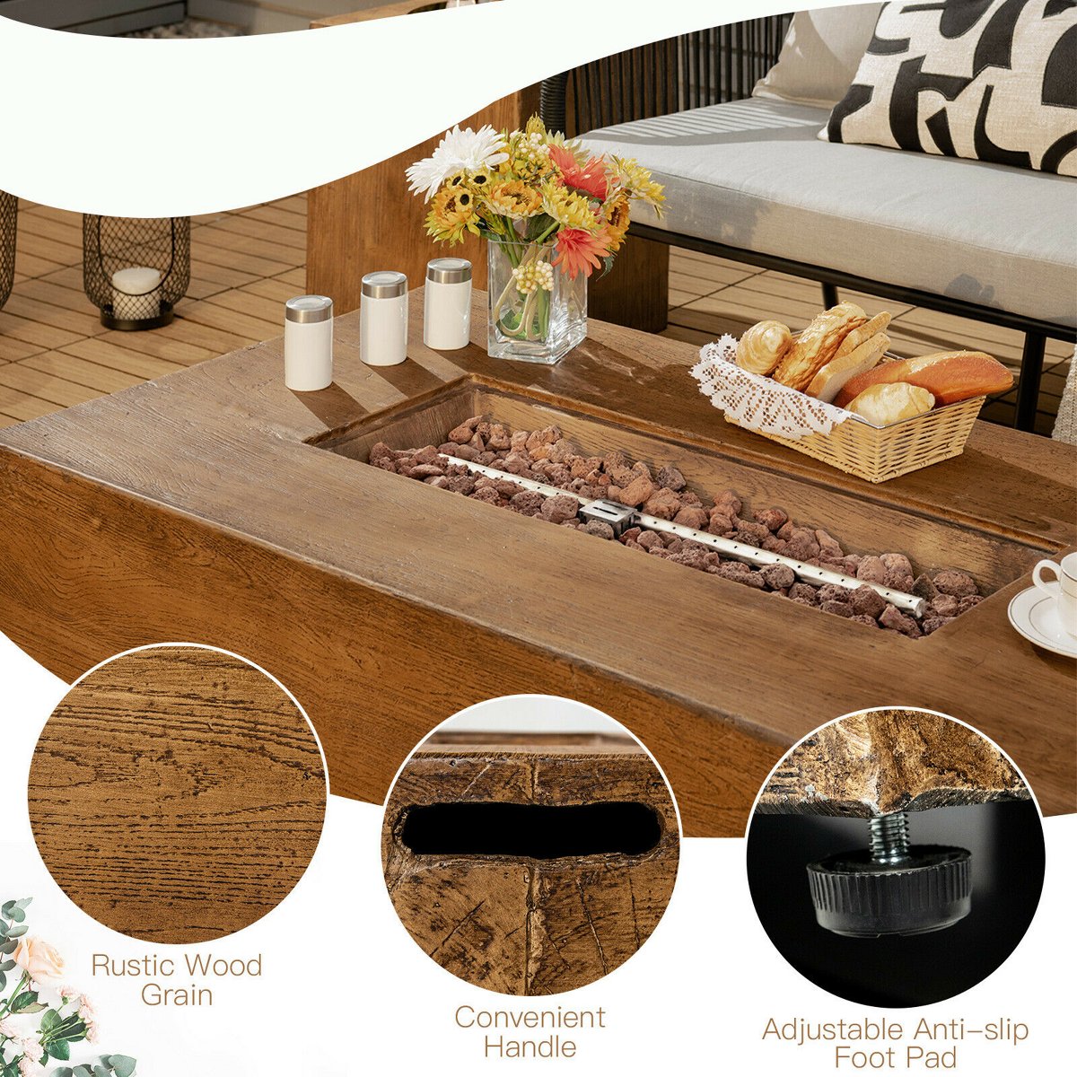 48 x27-inch Outdoor Gas Fire Pit Table 50,000 BTU W/ Lava Rocks & Cover