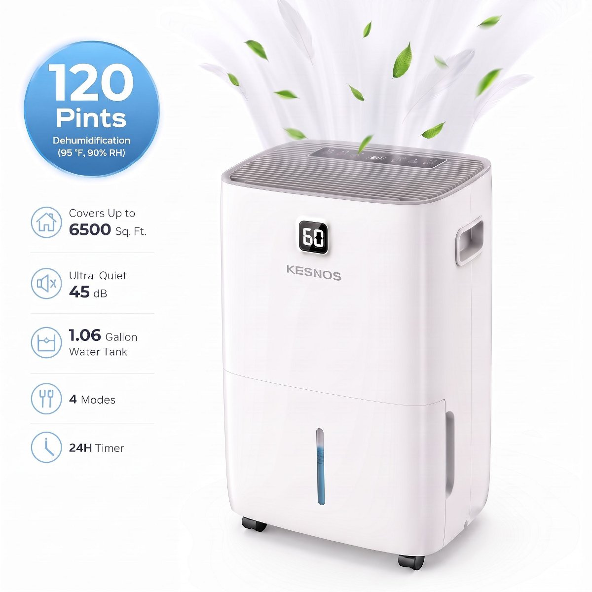 Energy Star 120 Pint Dehumidifier for Basements or Wet Spaces up to 6500 sq ft