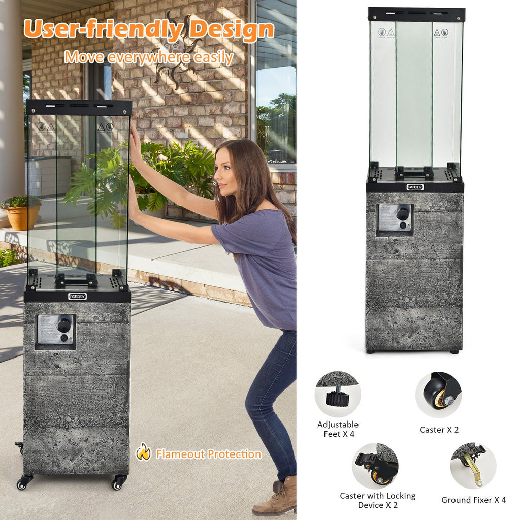 41,000 BTU Propane Patio Heater Glass Tube Standing Gas Heater w/ Cover Wheels