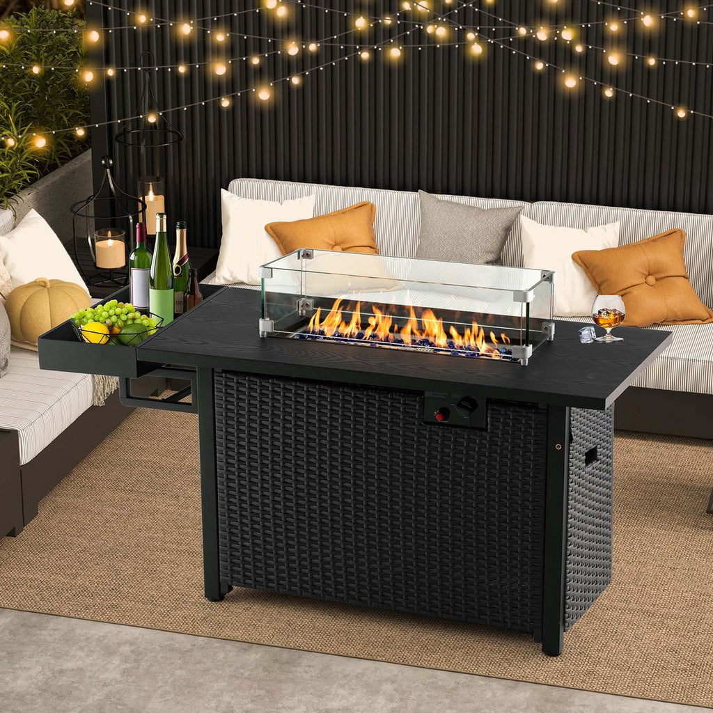 52'' Outdoor Gas Fire Pit Table Patio Propane Firepit with Cover 50,000 BTU Brown/Black