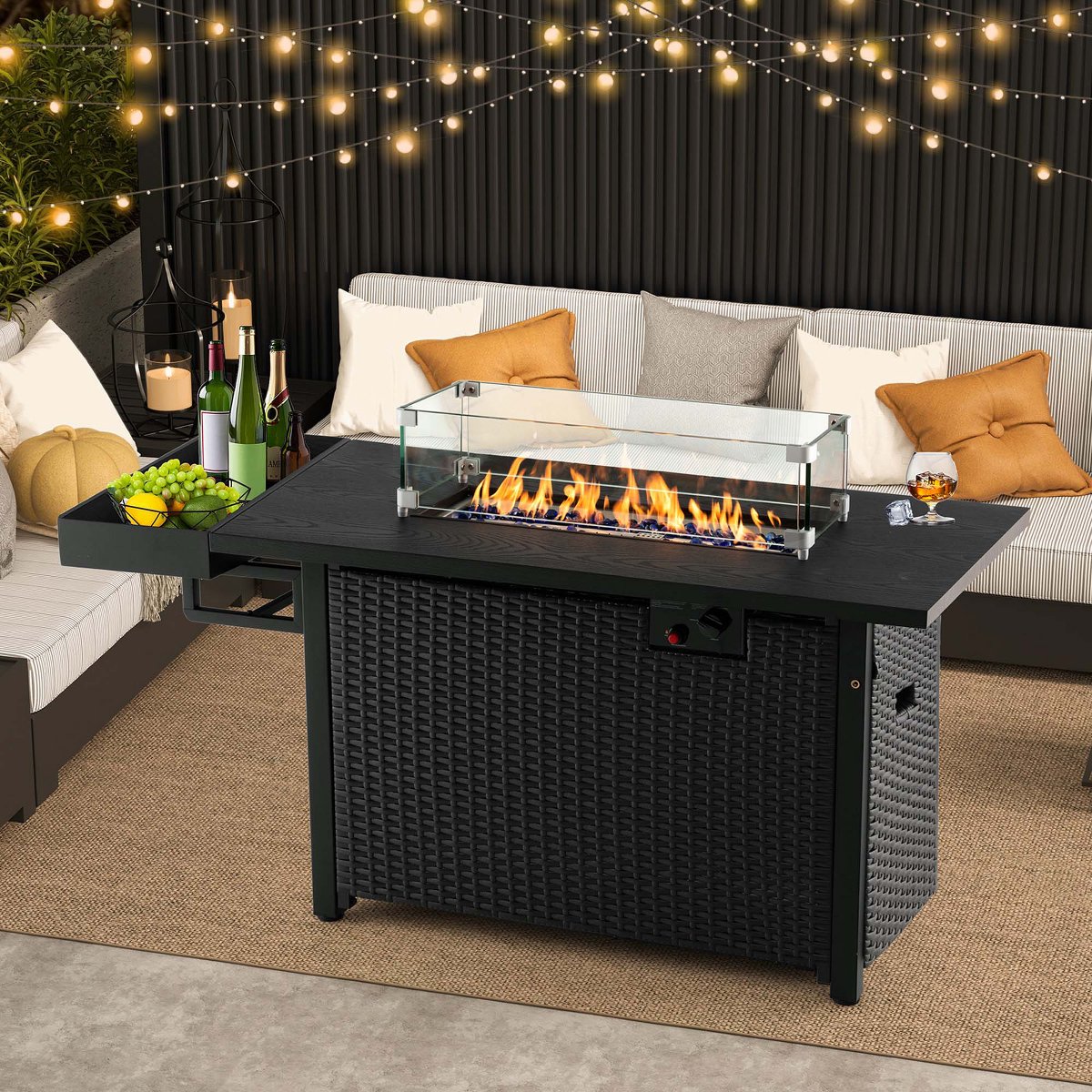 52'' Outdoor Gas Fire Pit Table Patio Propane Firepit with Cover 50,000 BTU Brown/Black