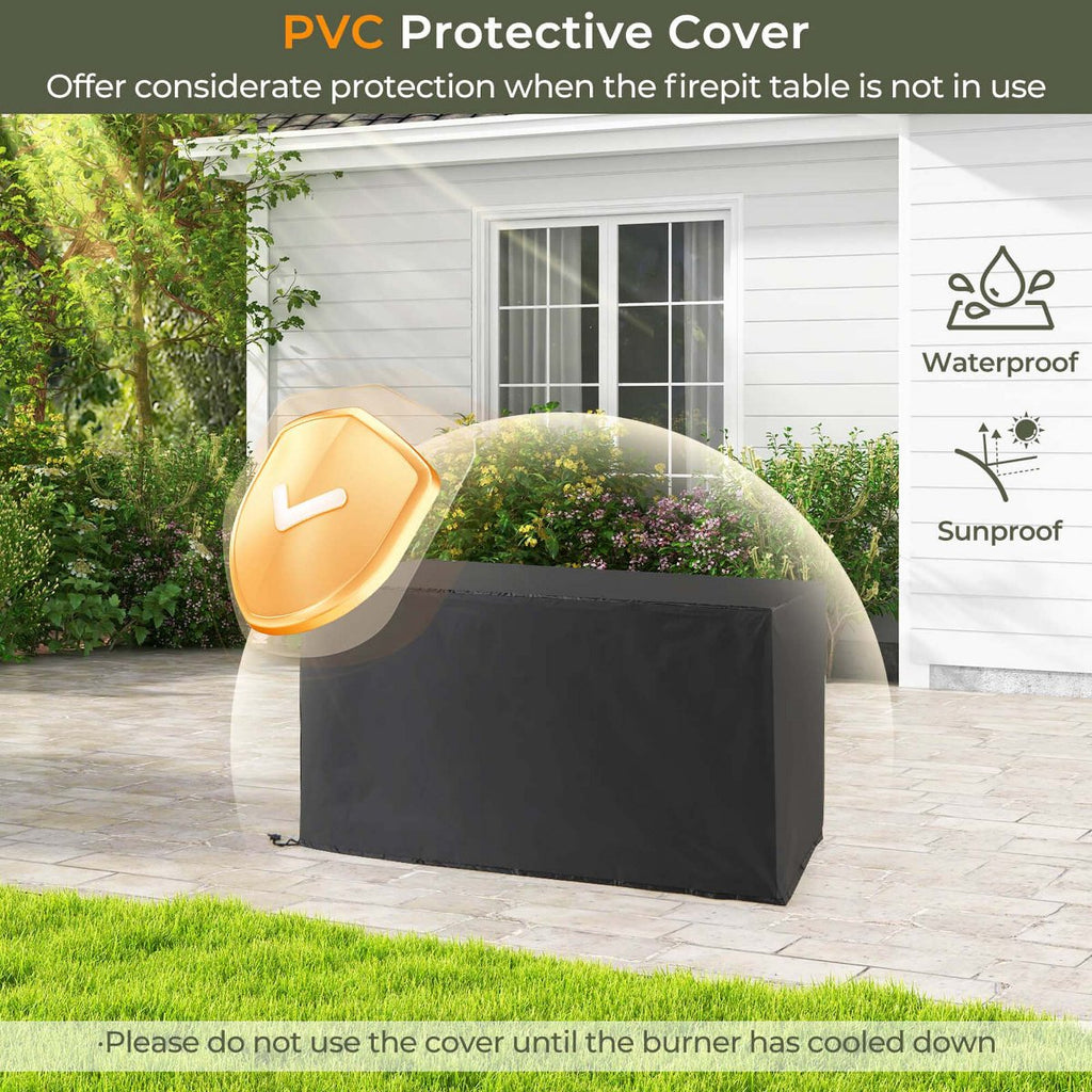 45 Propane Rattan Firepit Table with Glass Stones & Protective Cover Metal Frame