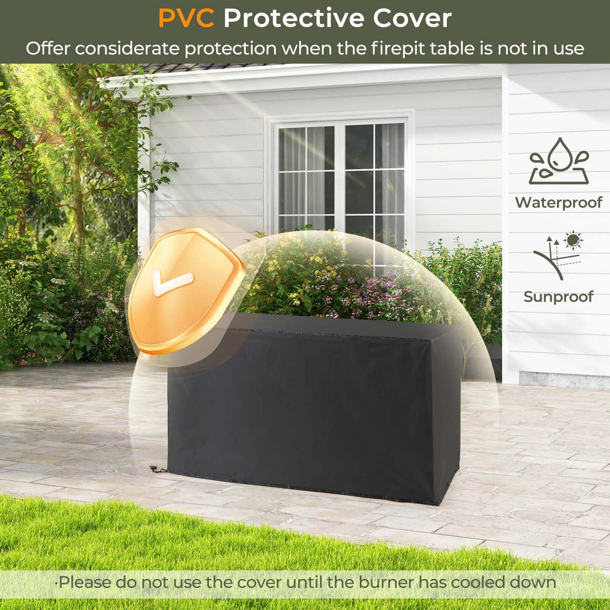 45 Propane Rattan Firepit Table with Glass Stones & Protective Cover Metal Frame