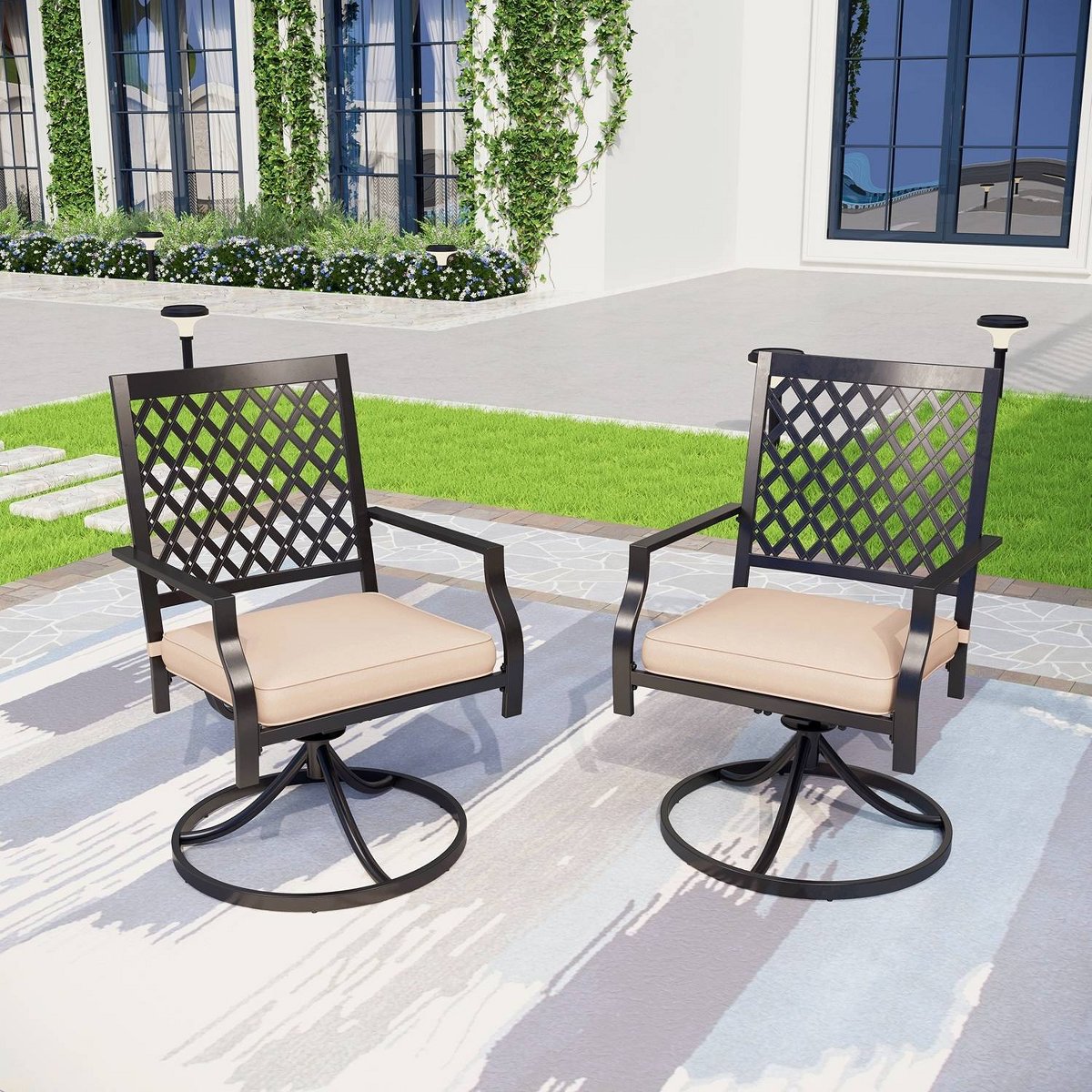 5pc Outdoor Conversation Set with Swivel Chairs & 28 Square Propane Fire Table