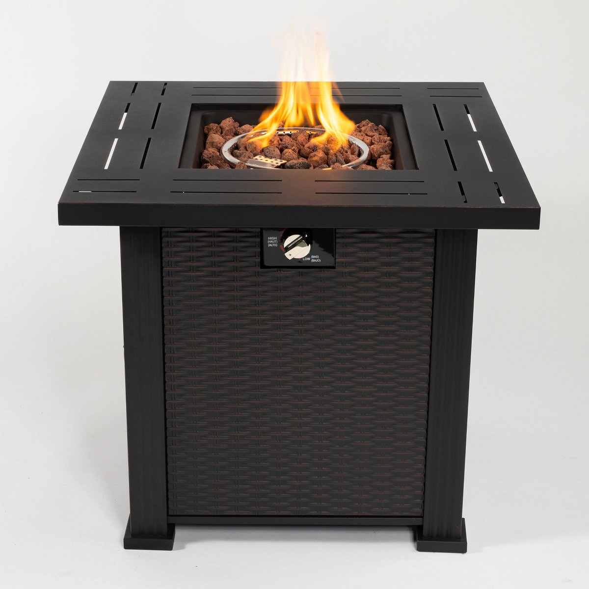 28 Propane Gas Fire Pit Table, 50,000 BTU Square Steel Outdoor Fireplace for Patio Deck, Black