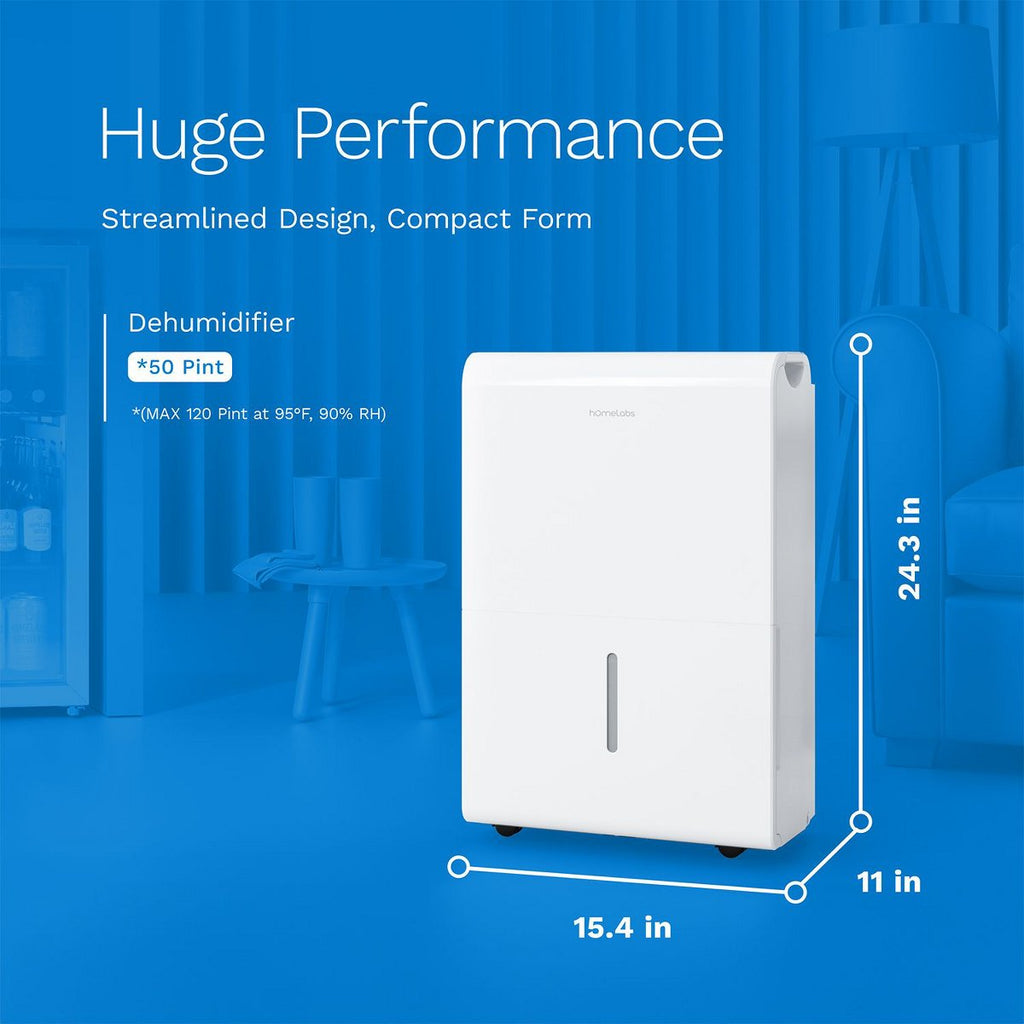 50 Pint Wi-Fi Dehumidifier for up to 7,000 Sq Ft Rooms (MAX 120 Pint at 95°F, 90% RH) with NO PUMP – Humidity Control for Large Rooms