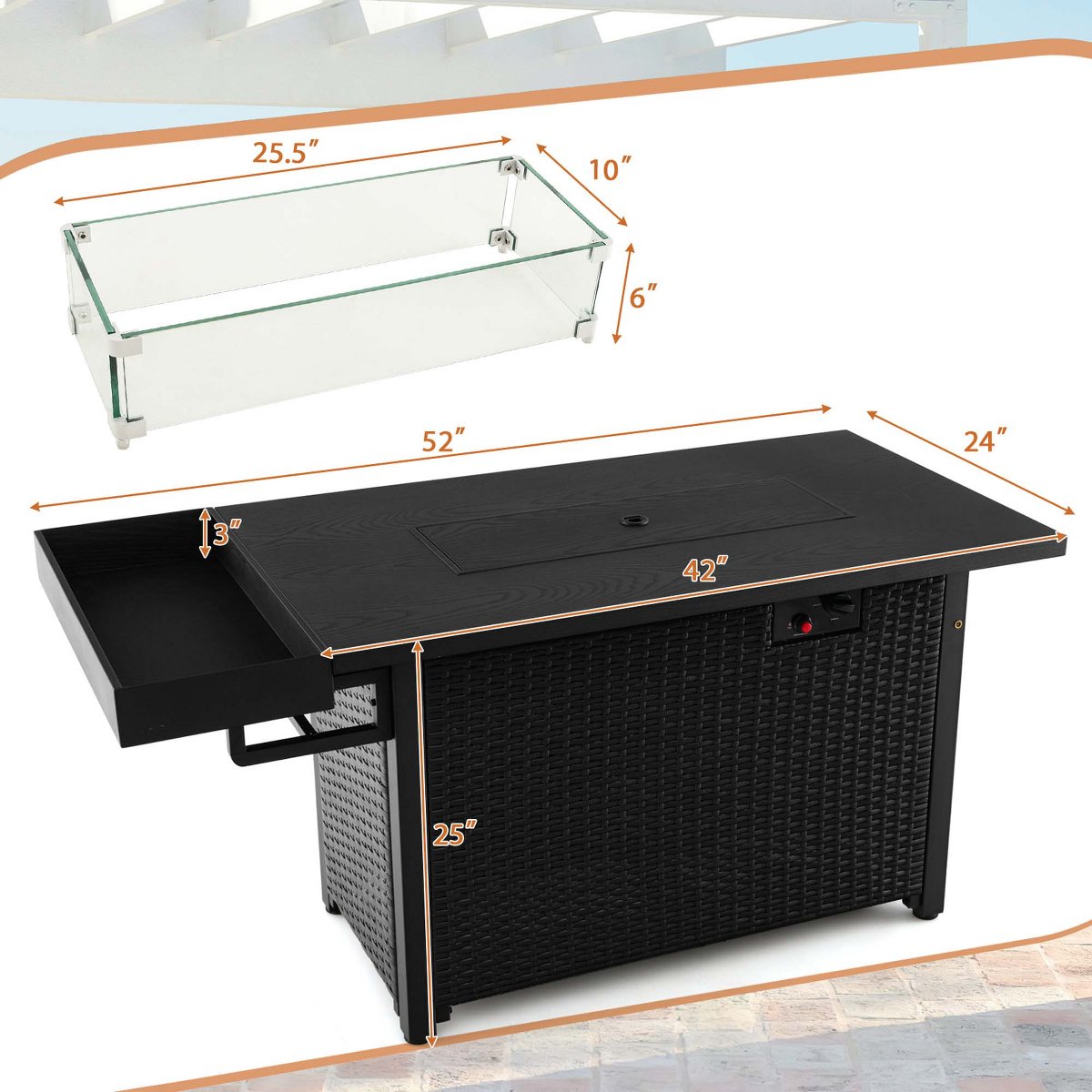 52'' Outdoor Gas Fire Pit Table Patio Propane Firepit with Cover 50,000 BTU Brown/Black