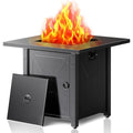 28 Inch Propane Fire Pit, 3-in-1 Multi-Use Outdoor Fire Pit Table, 50,000 BTU Steel Gas Fire Pit with Lid & Lava Rock, Add Warmth and Ambience