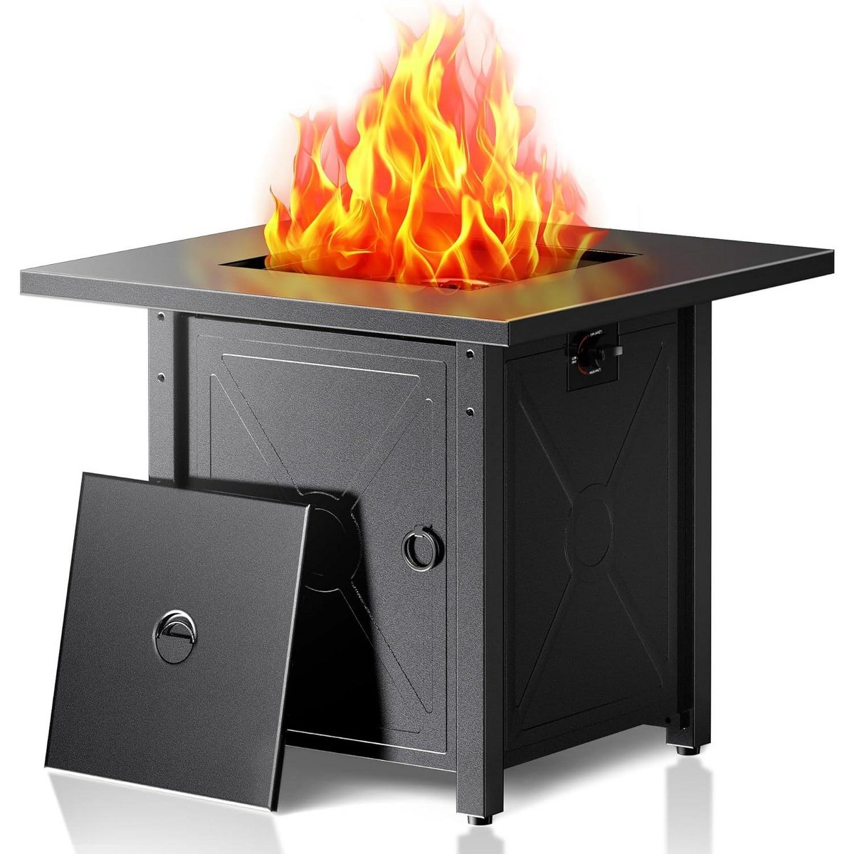 28 Inch Propane Fire Pit, 3-in-1 Multi-Use Outdoor Fire Pit Table, 50,000 BTU Steel Gas Fire Pit with Lid & Lava Rock, Add Warmth and Ambience