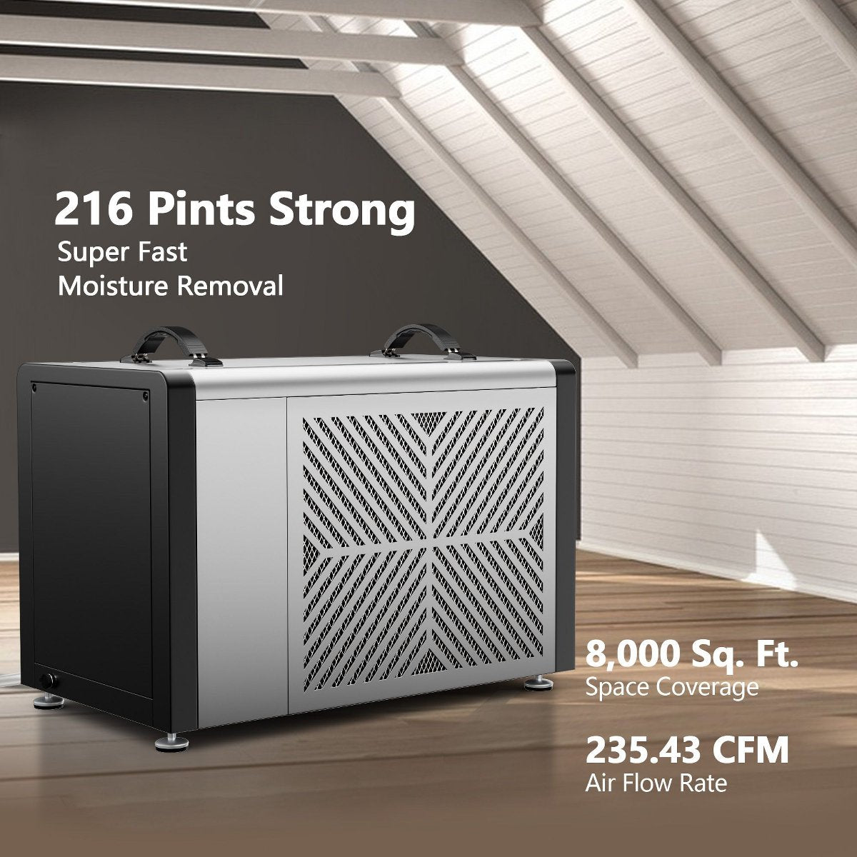 Commercial Crawlspace Dehumidifier with Built-in Pump, 216 Pints Heavy Duty Dehumidifier for Basements, Auto Defrost, Continuous Drainage Hose