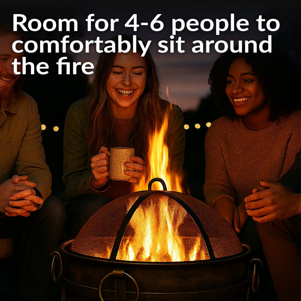 Sunnydaze Outdoor Camping or Backyard Round Cauldron Fire Pit with Spark Screen, Log Poker, and Metal Wood Grate