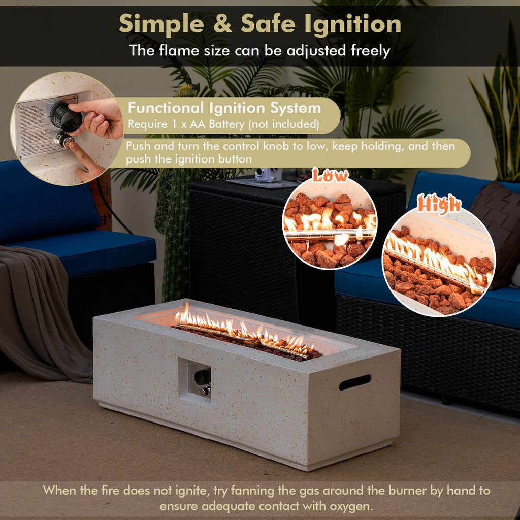 42'' Terrazzo Fire Pit Table 50,000 BTU Rectangle Propane Fire Pit with PVC Cover
