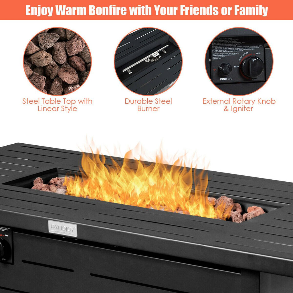 42'' Rectangular Propane Gas Fire Pit 60,000 Btu Heater Outdoor Table W/ Cover
