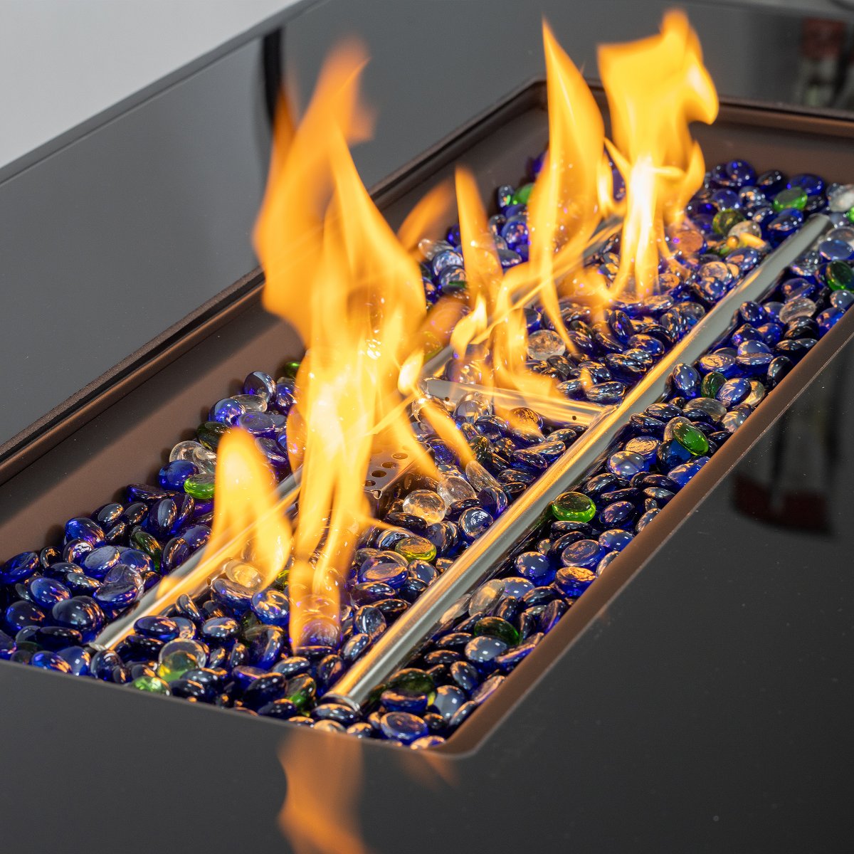 44 Rectangular Propane Fire Pit Table, 50,000 BTU 2-in-1 Outdoor Fireplace with Glass Guard, Black
