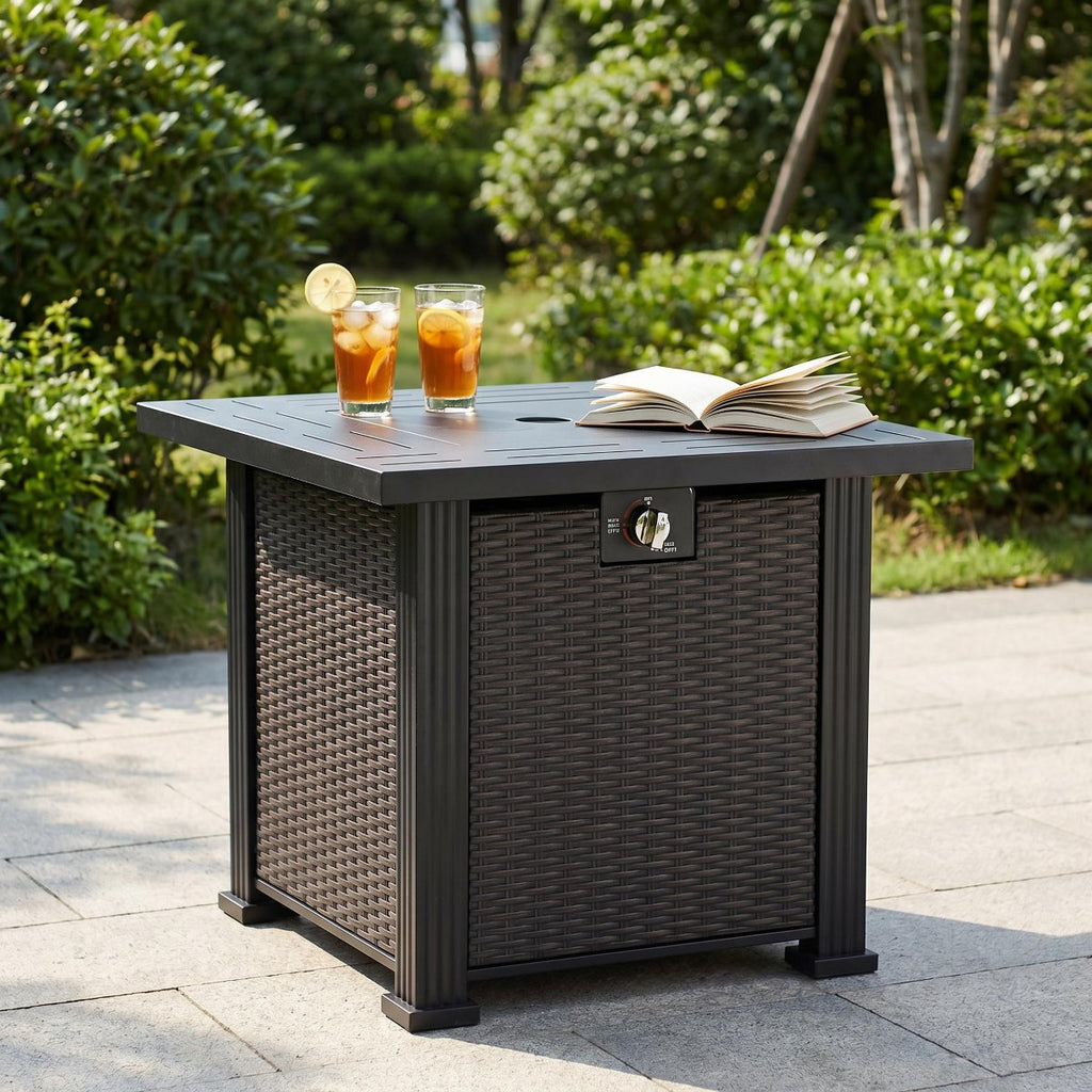 28 Square Propane Gas Fire Pit Table, 50,000 BTU Steel Outdoor Fire Pit for Patio, Deck & Backyard, Black Finish