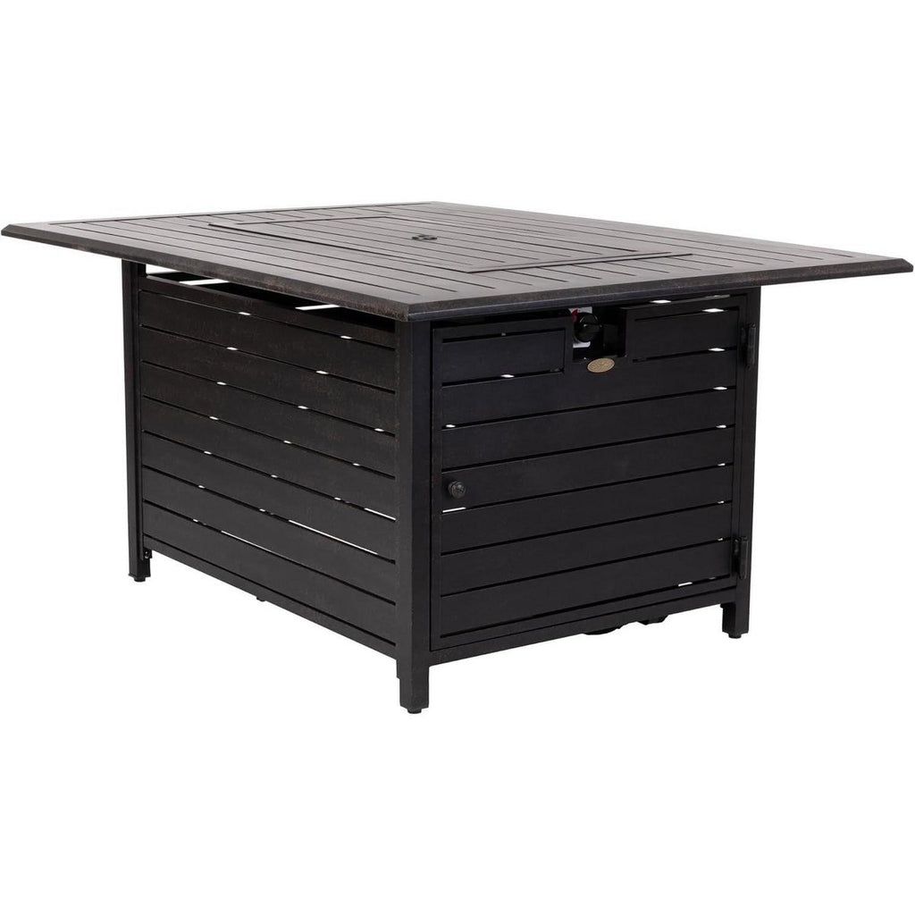 Longmont Aluminum Convertible Gas Fire Pit Table 55,000 BTU with Lid, Cover & Clear Fire Glass, Bronze 48 Rectangular