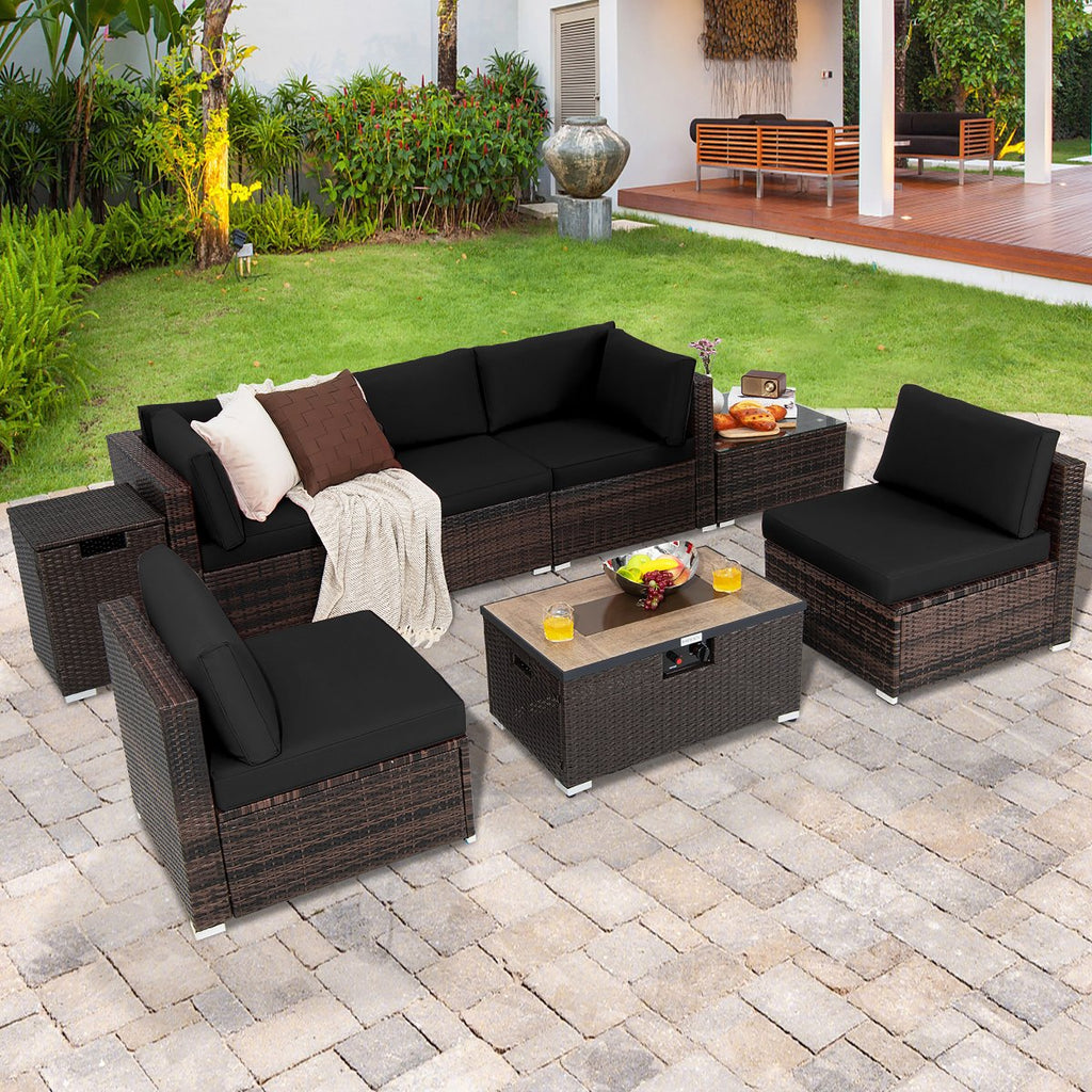8PCS Patio Rattan Furniture Set Fire Pit Table Tank Holder Cover Deck Off White/Black/Navy/Red/Turquoise