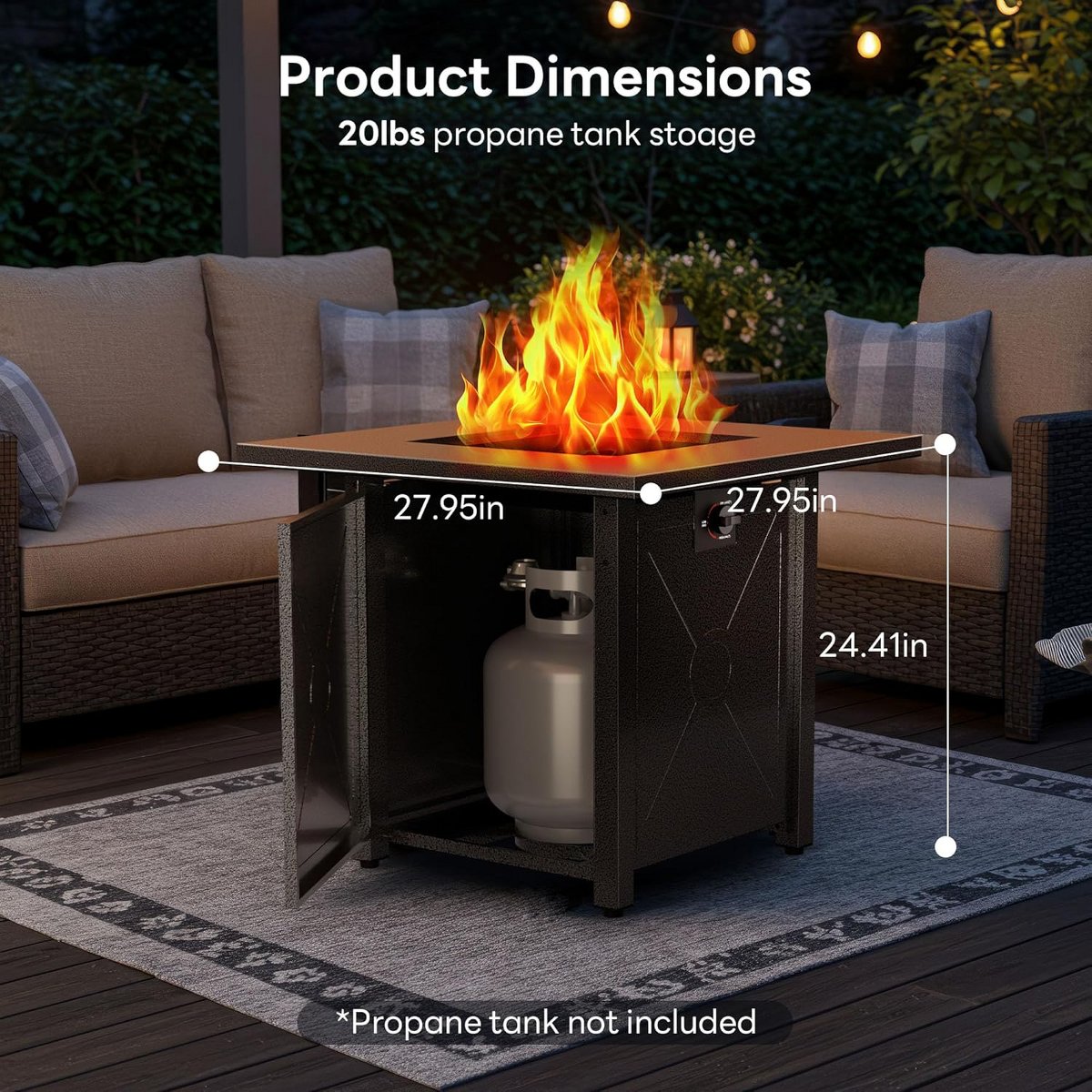 28 Inch Propane Fire Pit, 3-in-1 Multi-Use Outdoor Fire Pit Table, 50,000 BTU Steel Gas Fire Pit with Lid & Lava Rock, Add Warmth and Ambience