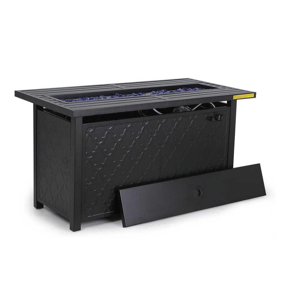 45 Outdoor Rectangle Fire Pit Dining Table Black -: LP Gas, 50000 BTU, Rust-Resistant