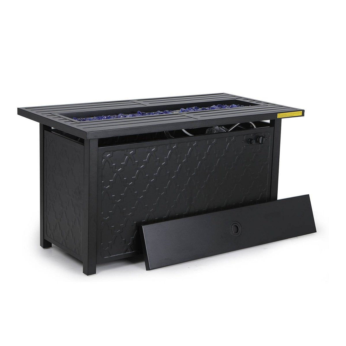 45 Outdoor Rectangle Fire Pit Dining Table Black -: LP Gas, 50000 BTU, Rust-Resistant