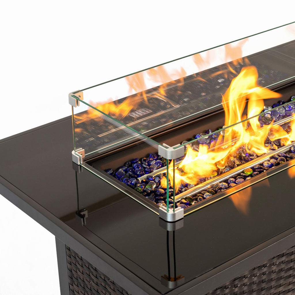 44 Rectangular Propane Fire Pit Table, 50,000 BTU 2-in-1 Outdoor Fireplace with Glass Guard, Black