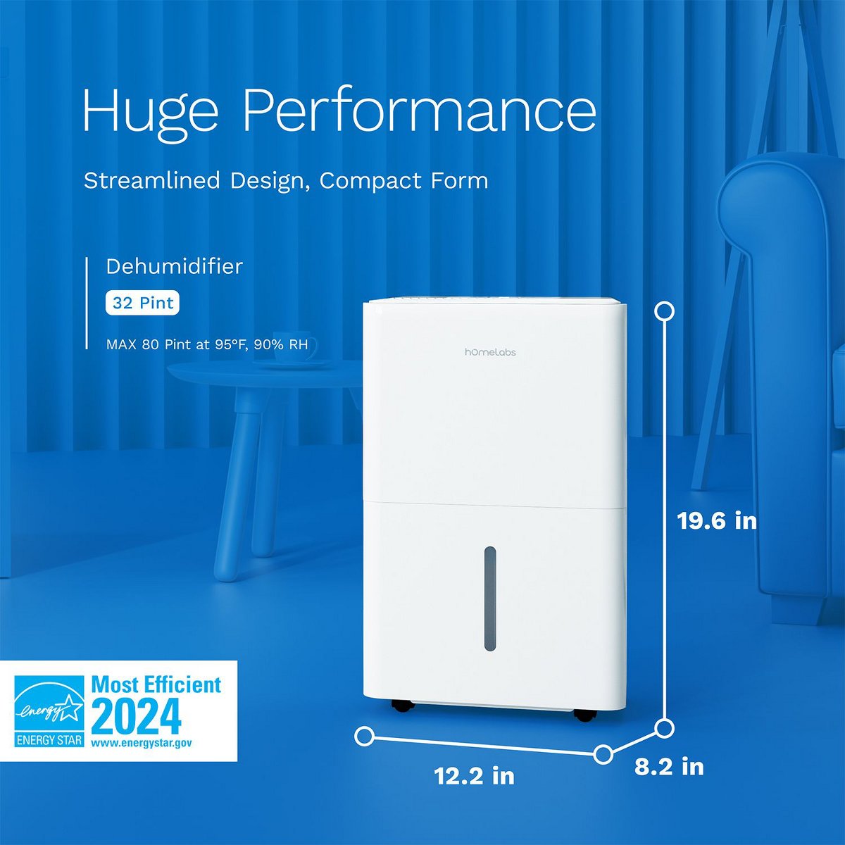 32 Pint Wi-Fi Dehumidifier for up to 4,500 Sq Ft Rooms (MAX 80 Pint at 95°F, 90% RH) – High-Efficiency Moisture Removal with Auto Shut-Off