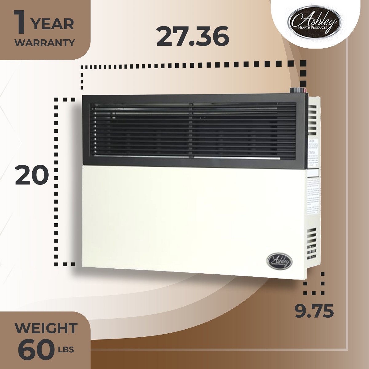 17,000 BTU Direct Vent Liquid Propane Wall Mounted Heater with Piezo Lightning, Safety Pilot and Built-In Regulator, Cream