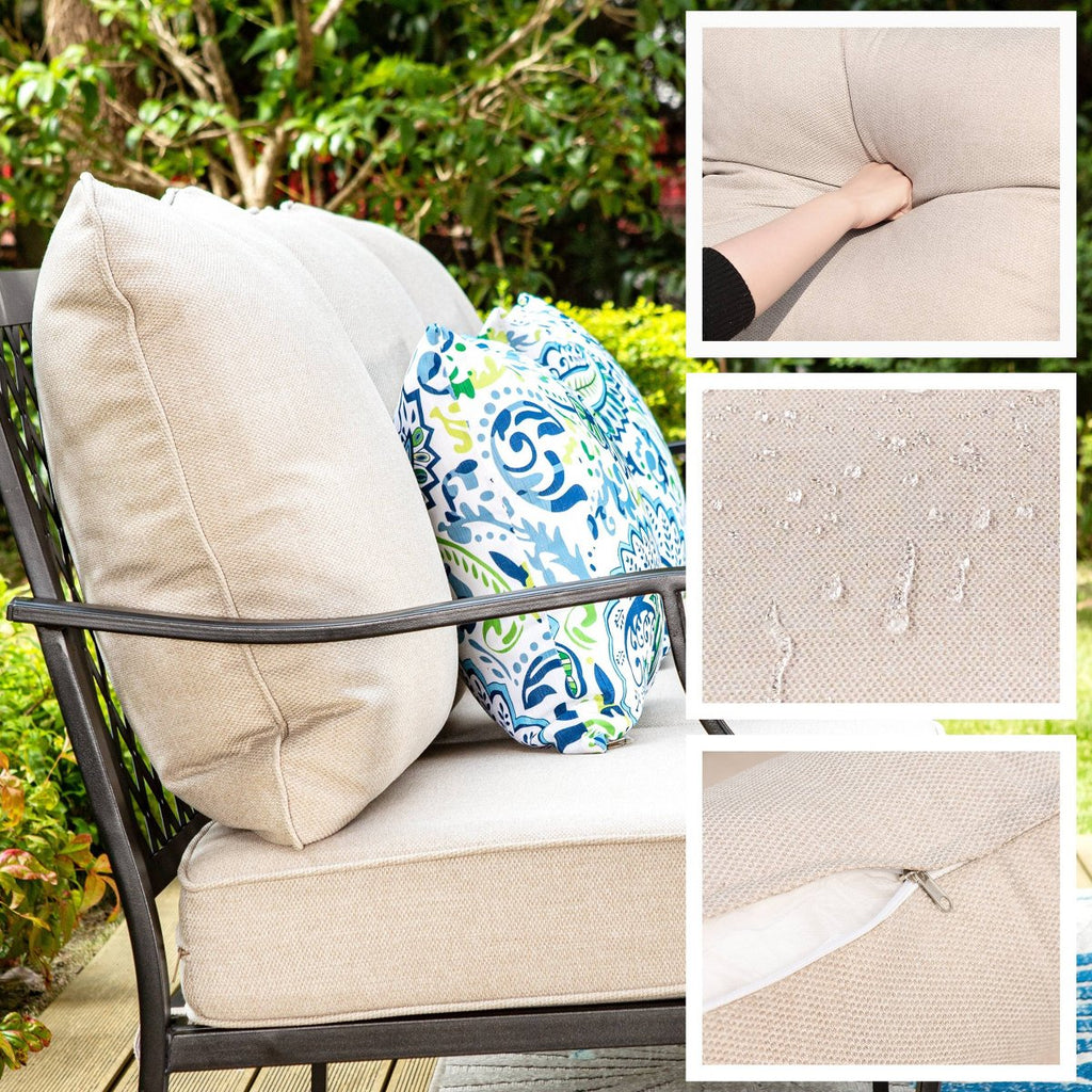 5pc XL Metal Outdoor Set Swivel Grid- Back Chairs with Fire Pit Beige