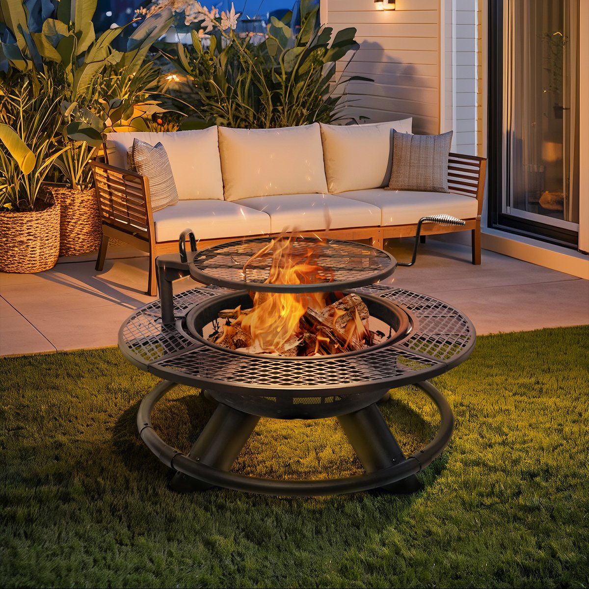Fire Pit with Grills Grate, 47 Outdoor Firepit for Outside Wood Burning