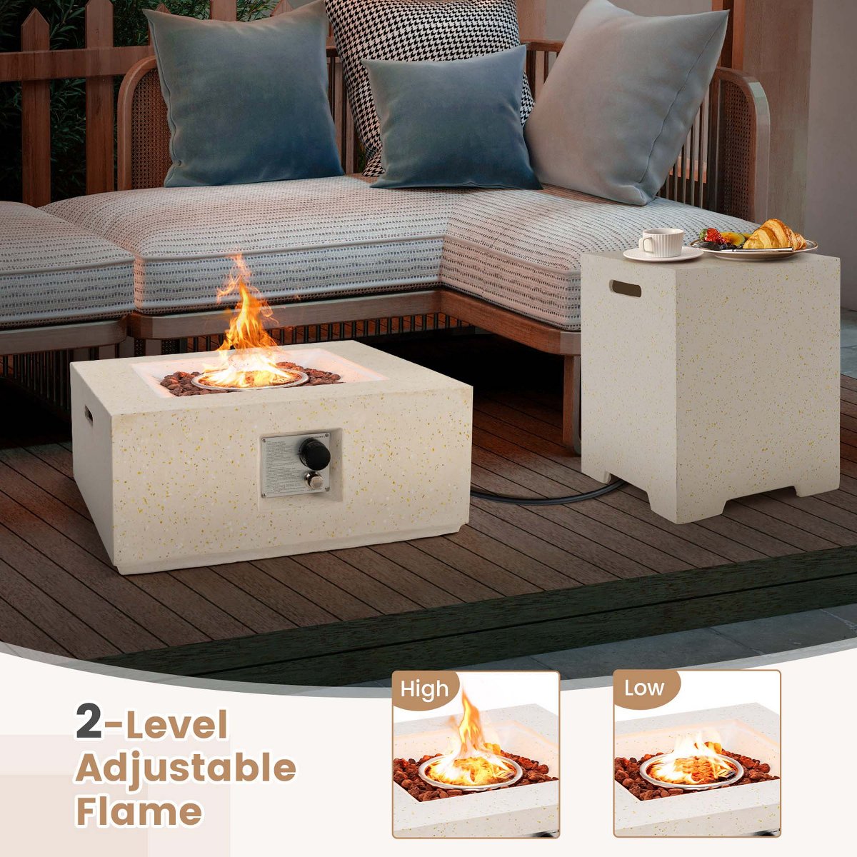 28 Patio Propane Fire Pit Table w/Hideaway Tank Holder Outdoor Gas Fire Table