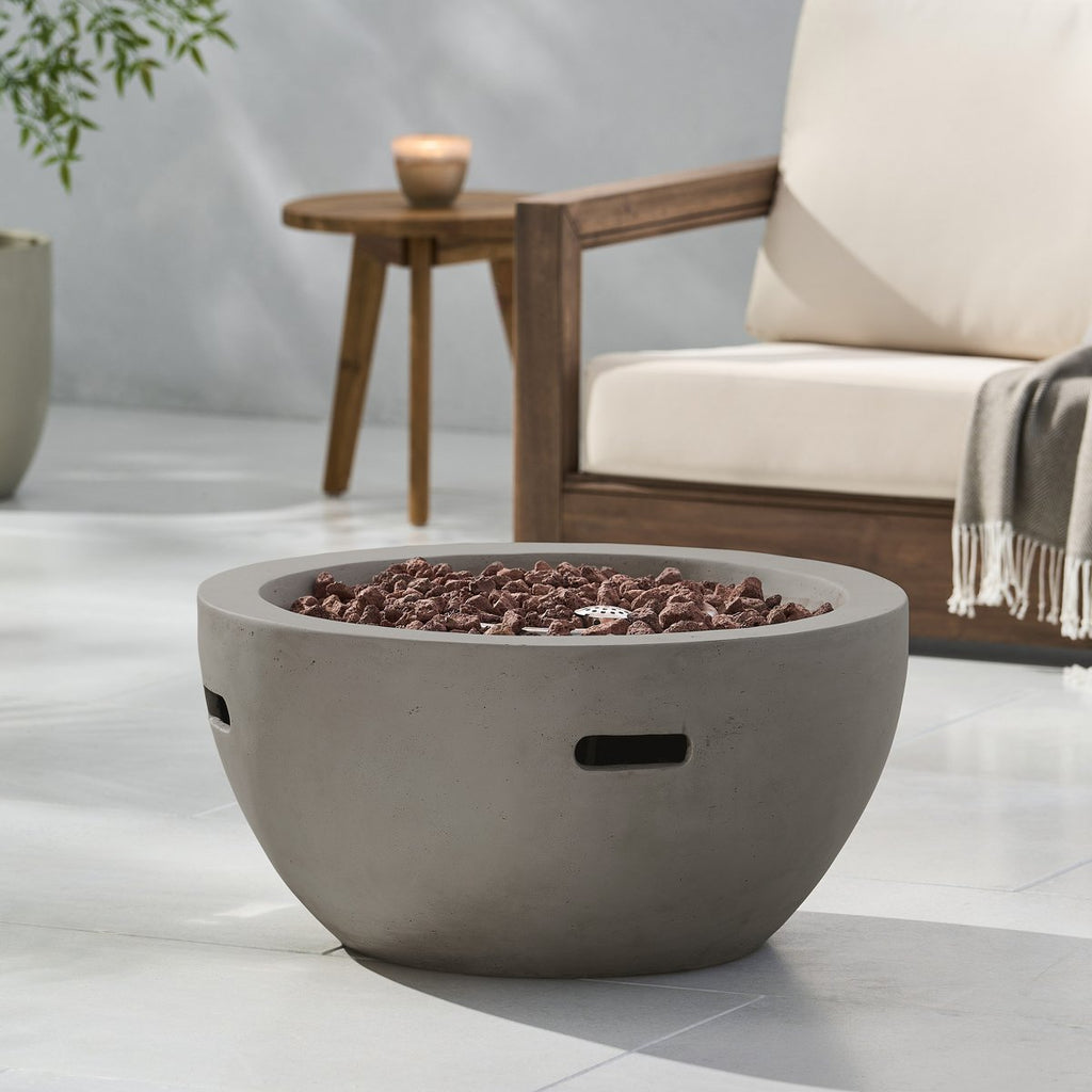 27 Bowl Propane Fire Pit, 40,000 BTU Round Lightweight MGO Concrete Outdoor Fireplace, Light Grey