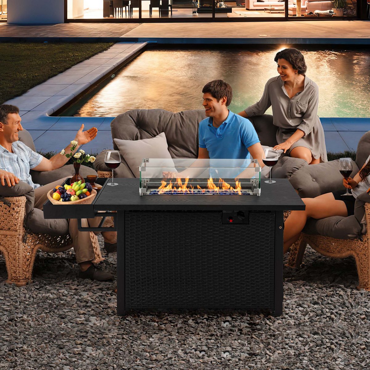 52'' Outdoor Gas Fire Pit Table Patio Propane Firepit with Cover 50,000 BTU Brown/Black