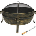 Sunnydaze Outdoor Camping or Backyard Round Cauldron Fire Pit with Spark Screen, Log Poker, and Metal Wood Grate