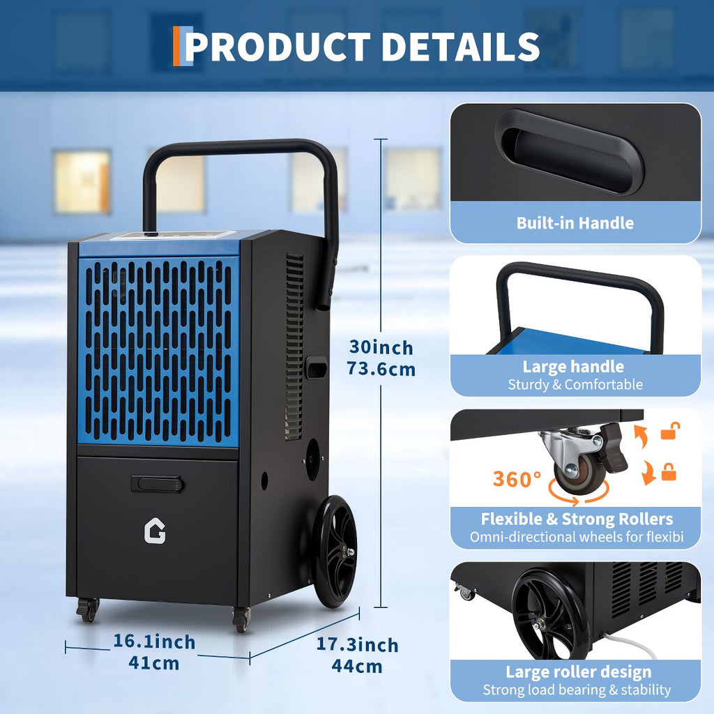 105 Pint Dehumidifier, High Humidity Dehumidifier with Timer and 4 Wheels for Flood Repair, Drying Basement