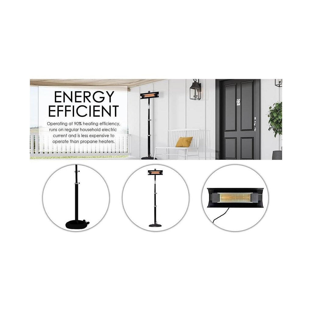 Black Powder Coated Steel Telescoping Offset Pole Mounted Infrared Patio Heater