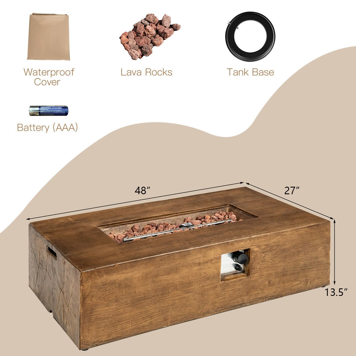 48 x27-inch Outdoor Gas Fire Pit Table 50,000 BTU W/ Lava Rocks & Cover