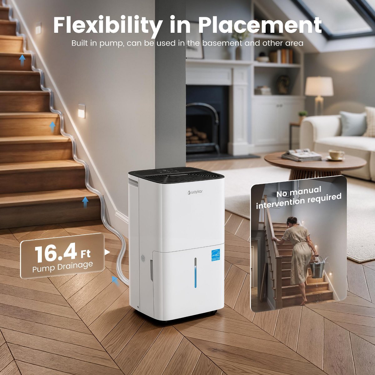 ENERGY STAR 150-Pint Dehumidifier with Pump,Smart Humidity Control & Quiet Operation for Large Spaces up to 7,000 Sq. Ft