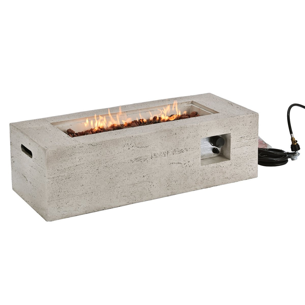 Outdoor Rectangular Propane Fire Pit, 40,000 BTU MGO Patio Fireplace, Stainless Steel Burner, Free Lava Rocks & Waterproof Cover