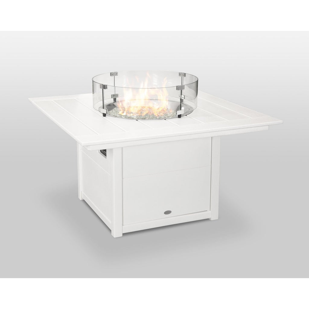 42 Fire Pit Table: Square White, Stainless Steel Burner, Weatherproof & UV-Resistant