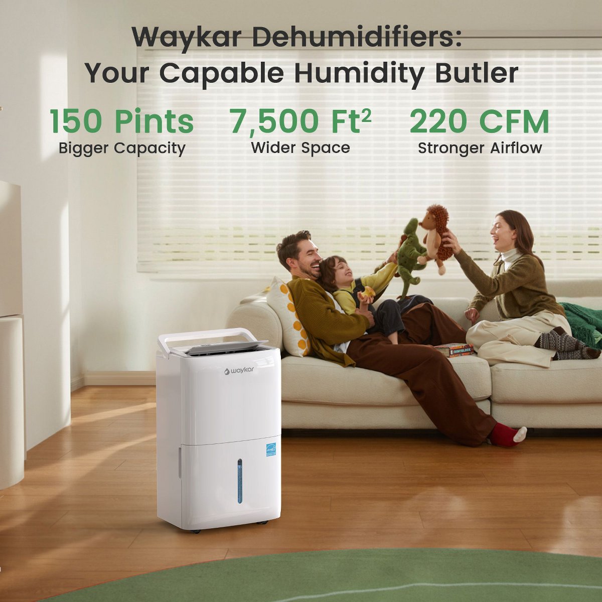 150-Pint Energy Star Most Efficient Quiet Dehumidifier with Bucket and Built-in Pump for Bedroom and Basement
