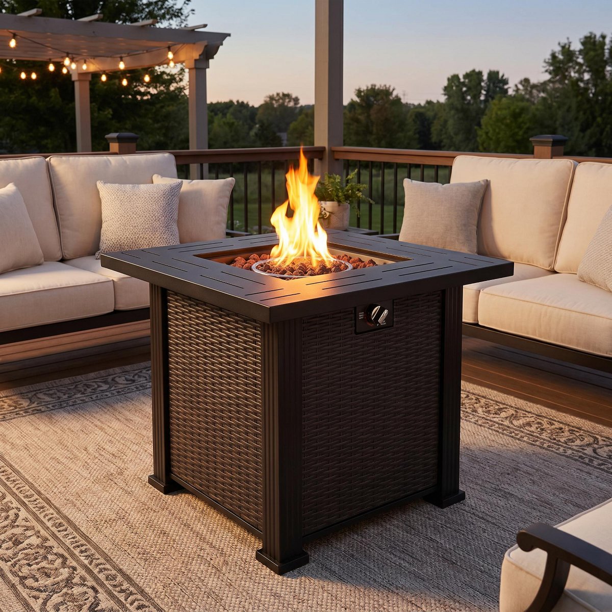 28 Square Propane Gas Fire Pit Table, 50,000 BTU Steel Outdoor Fire Pit for Patio, Deck & Backyard, Black Finish