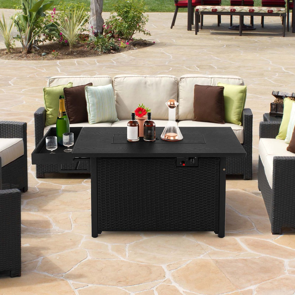 52'' Outdoor Gas Fire Pit Table Patio Propane Firepit with Cover 50,000 BTU Brown/Black