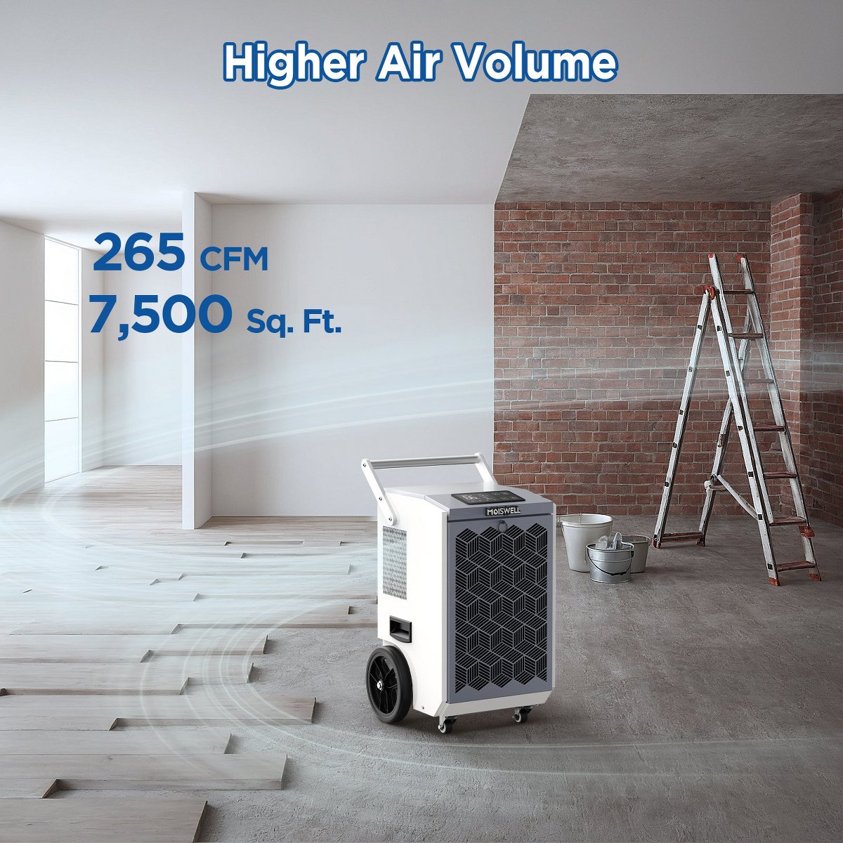 160 Pints Commercial Dehumidifier with Pump Heavy-Duty Moisture Control for Basement Warehouse, Industry Water Damage Unit, Auto Defrost